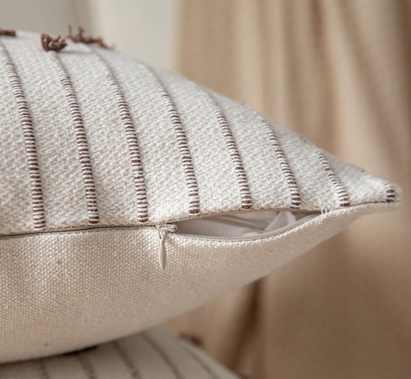 Caflife Boho Throw Pillow Covers 20x20 Set of 2 Decorative Pillows for Bed, Neutral Pillow Covers Beige with Coffee Line Throw Pillows for Modern Farmhouse Couch Sofa Living Room Outdoor - Image 5